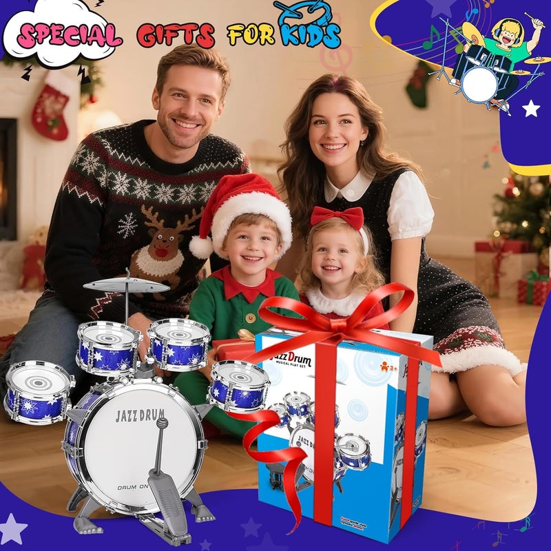 Drmukie Upgraded Drum Set for Kids 3-5 Toddler Toy Ages 2-4 Jazz Drums Kit with Stool Musical Instrument Toys for 3 4 5 Year Old Girls Boys Gifts - Image 5